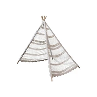 Hello Honey® 43.5" Natural Reclaimed Cotton Crocheted & Teakwood Teepee with Mat