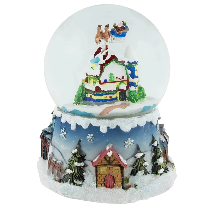 5.5" Santa Claus on Sleigh with Snowy Village Rotating Musical Water Globe