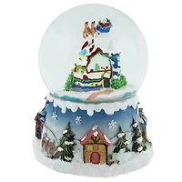 5.5" Santa Claus on Sleigh with Snowy Village Rotating Musical Water Globe