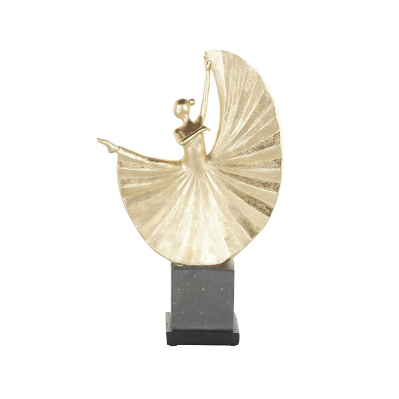 Gold Polystone Dancer Ballet Sculpture with Elevated Black Base