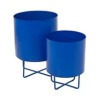 Blue Metal Modern Planter, Set of 2" 16", 13"