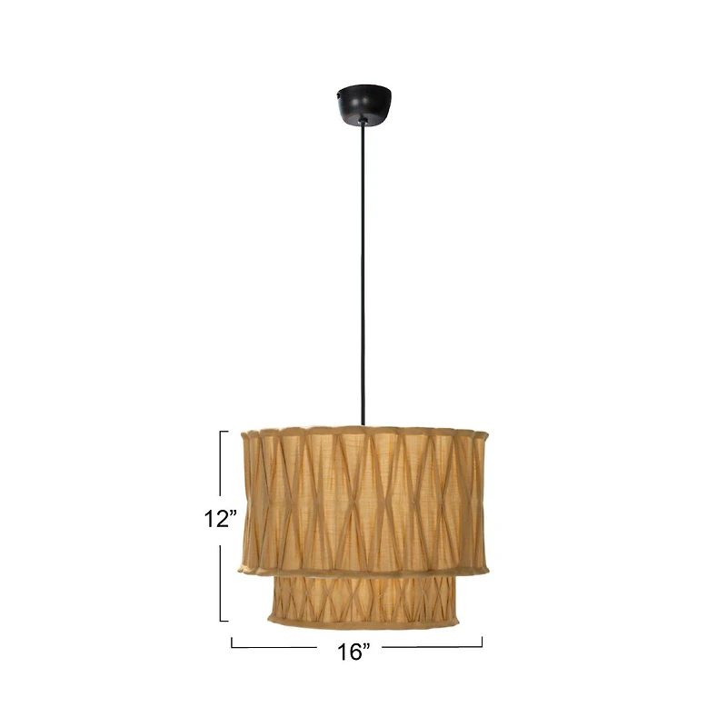 Hello Honey® 16" Cream & White Round Cotton Slub Pleated Pendant Lamp