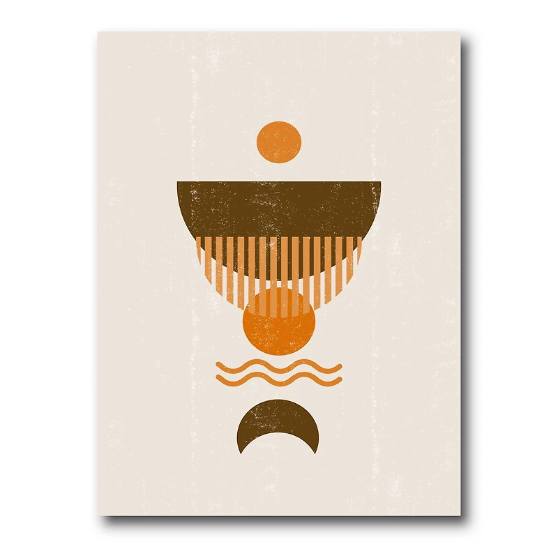 Designart - Abstract Minimal Orange Sun and Brown Moon
