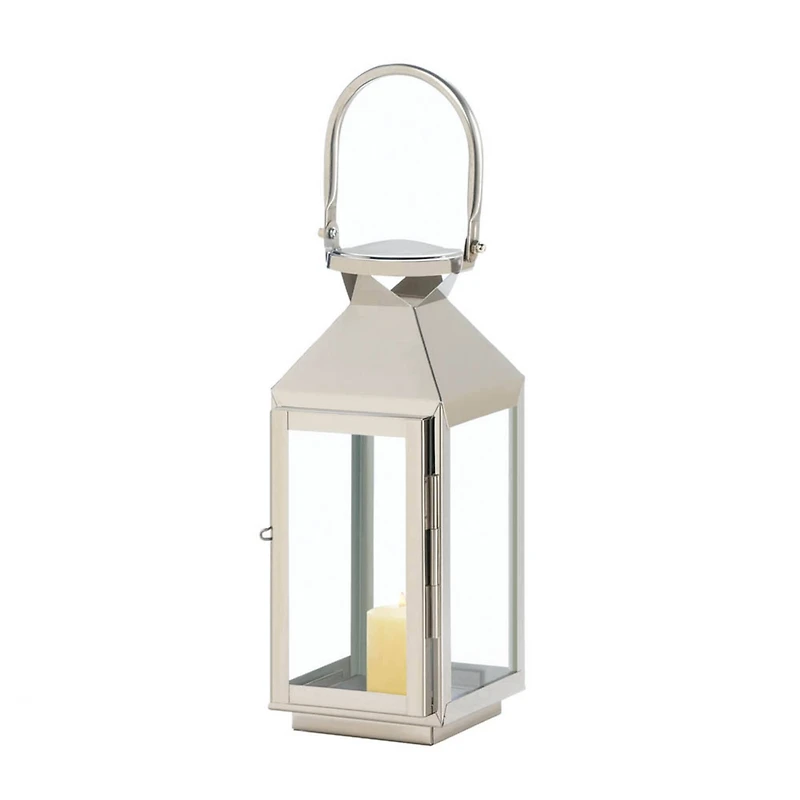 10" Sleek Stainless Steel Manhattan Candle Lantern with Handle