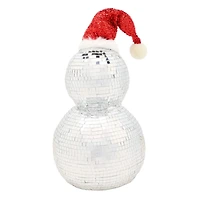 12" Disco Ball Snowman with Red Santa Hat