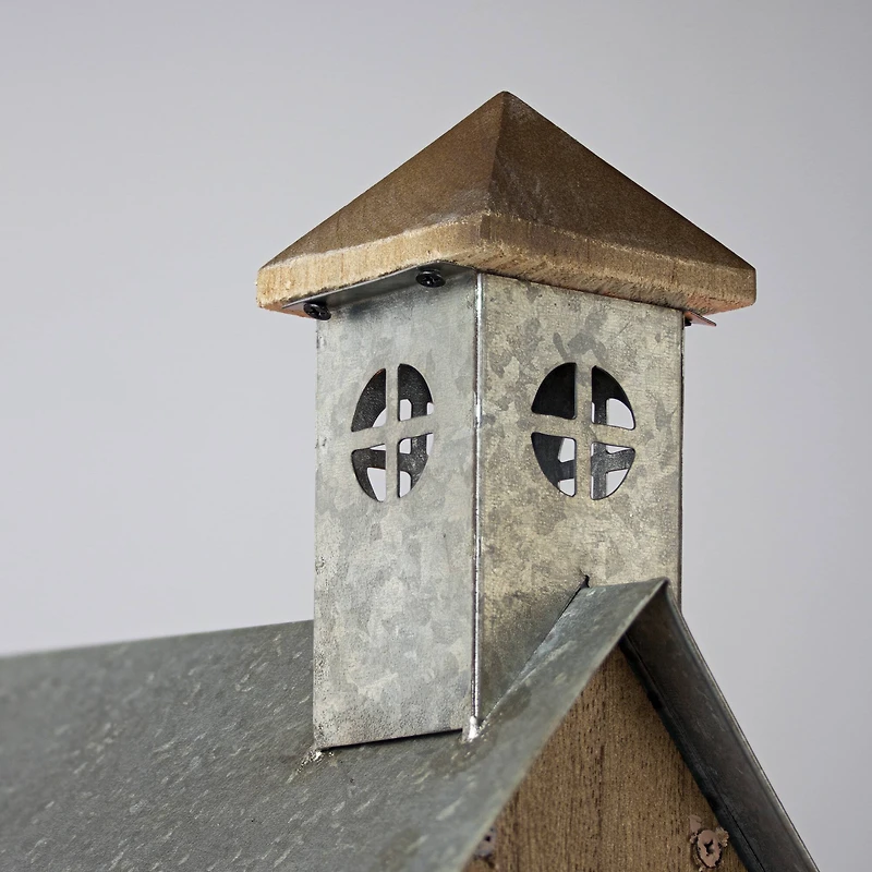 18.5" Wood & Metal Church Bird House Tabletop Accent