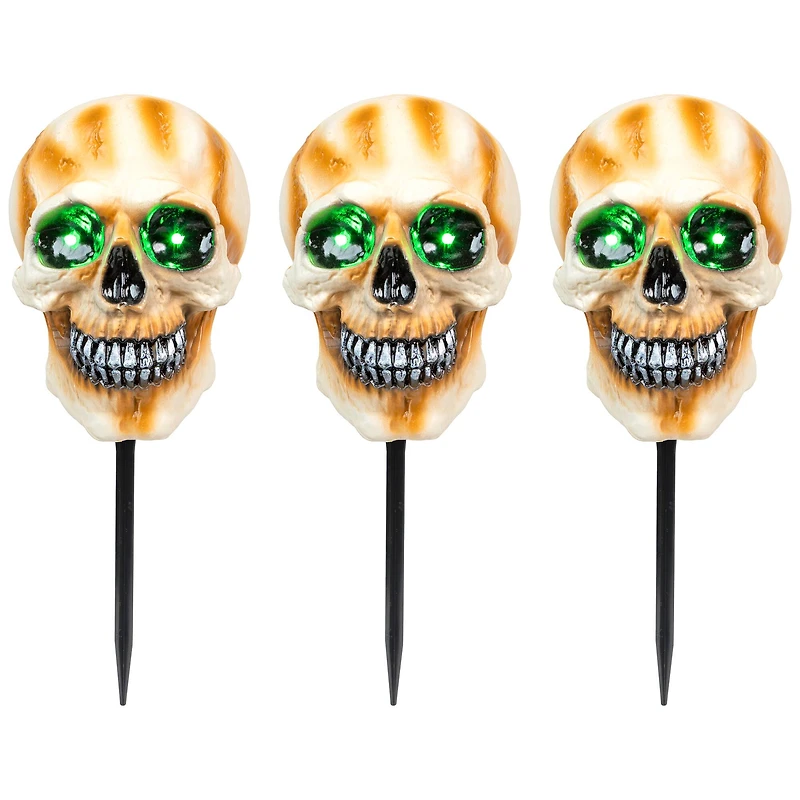 15" Lighted Skeleton Head Halloween Pathway Markers with Sound Set