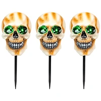 15" Lighted Skeleton Head Halloween Pathway Markers with Sound Set
