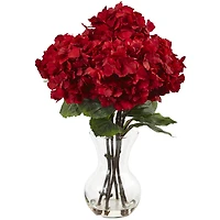 18" Red Hydrangea Arrangement in Glass Vase