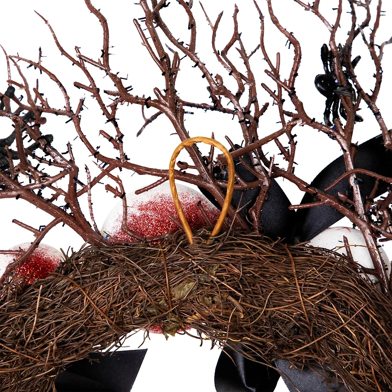 24'' Unlit Eyeballs and Spiders Halloween Twig Wreath