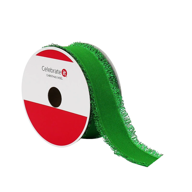 1.5" x 30ft. Green Tinsel Edged Wired Ribbon by Celebrate It®