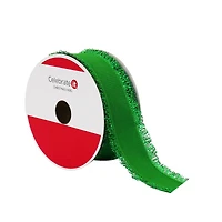 1.5" x 30ft. Green Tinsel Edged Wired Ribbon by Celebrate It®