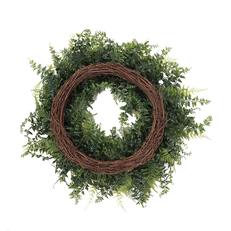 24" Green Buckler Fern & Grass Wreath