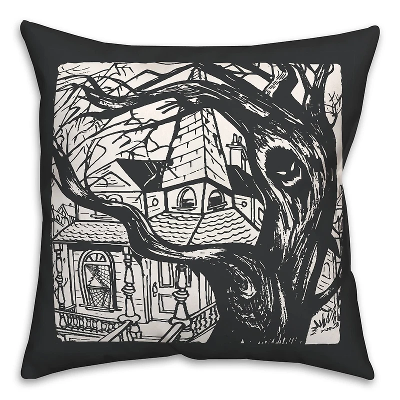 Haunted House Sketch Throw Pillow