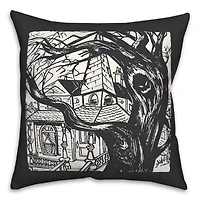 Haunted House Sketch Throw Pillow