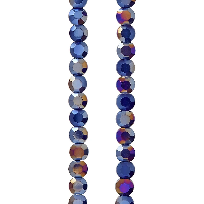 Dark Blue Silverite Opaque Flat Round Glass Beads, 6mm by Bead Landing™
