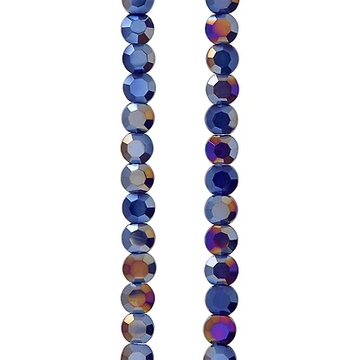 Dark Blue Silverite Opaque Flat Round Glass Beads, 6mm by Bead Landing™