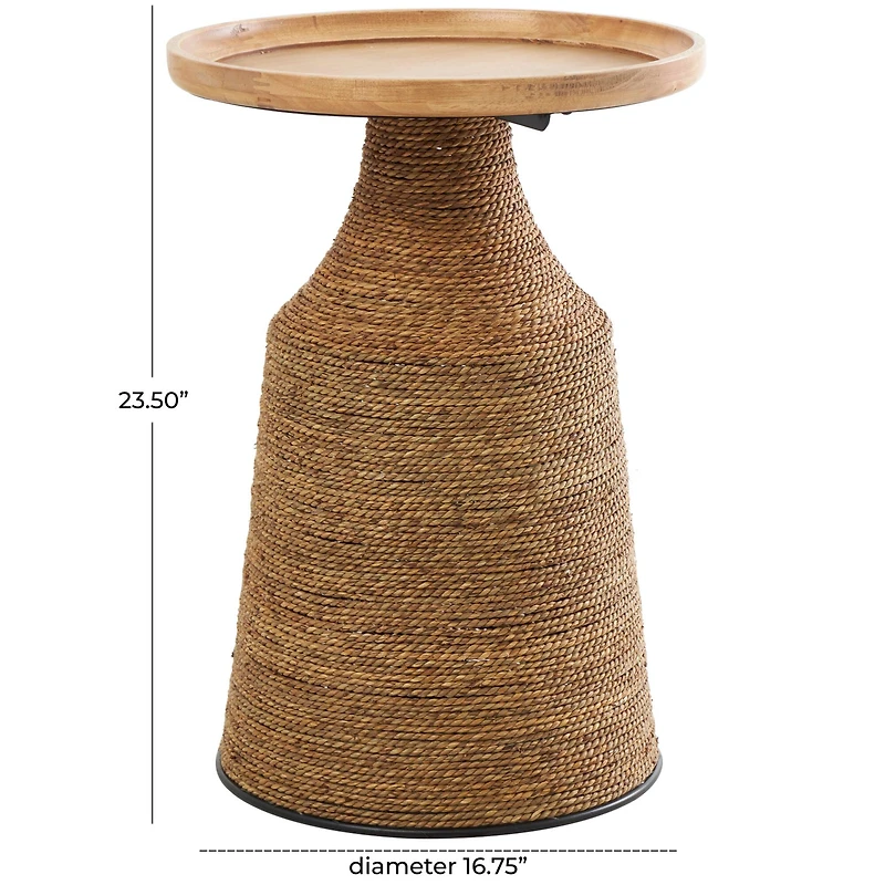 Brown Dried Plant Handmade Wrapped Accent Table