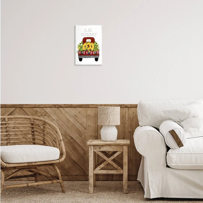 Stupell Industries Hello Summer Quote Sunflower Flower Patriotic Truck Wall Plaque Art