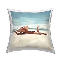 Stupell Industries Lounging Woman Tropical Beach Shoreline Throw Pillow, 18" x 18"