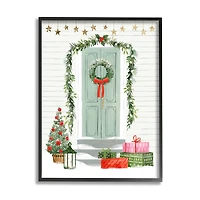 Stupell Industries Christmas Presents Wreath Doorstep Framed Giclee Art