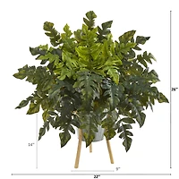 2ft. Holly Fern Plant in Green Planter with Stand