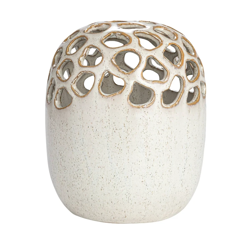 Hello Honey® 7.5" Cream Stoneware Flower Frog Vase with Reactive Glaze