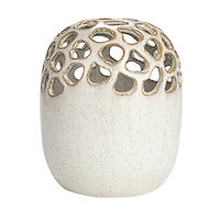 Hello Honey® 7.5" Cream Stoneware Flower Frog Vase with Reactive Glaze