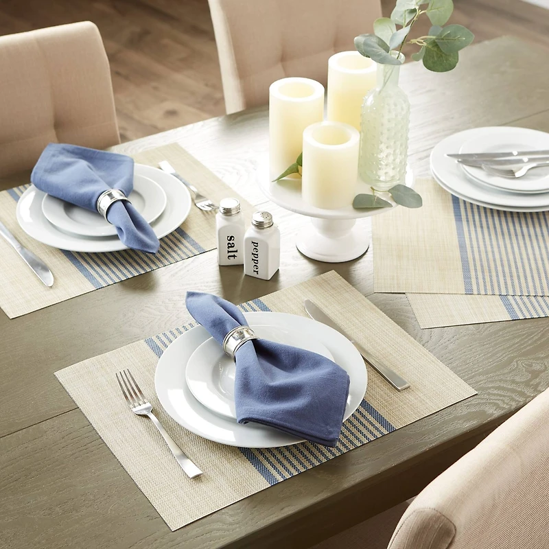 DII® French Blue Middle Stripe PVC Woven Placemat, 6ct.