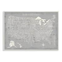 Stupell Industries Grey Distressed US Map Playful Typography Wall Plaque Art