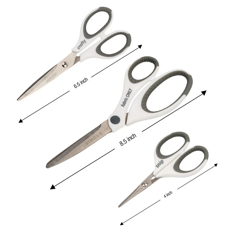 SINGER® Comfort Grip 3 Piece Multipurpose Fabric Scissors Set