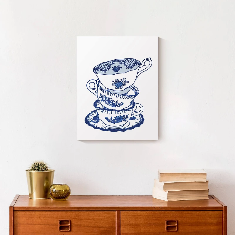 Tea Cups Stacked 11" x 14" Canvas Wall Art