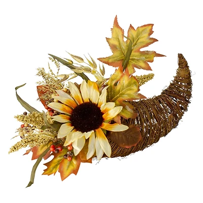 12" Fall Harvest Sunflower & Pumpkin Cornucopia Decoration