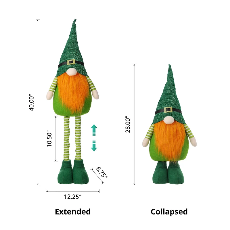 Glitzhome® 40" St. Patrick's Telescoped Fabric Standing Gnome Décor