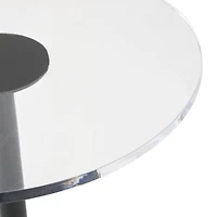 25.5" Black Metal Pedestal Accent Table with Clear Acrylic Tabletop