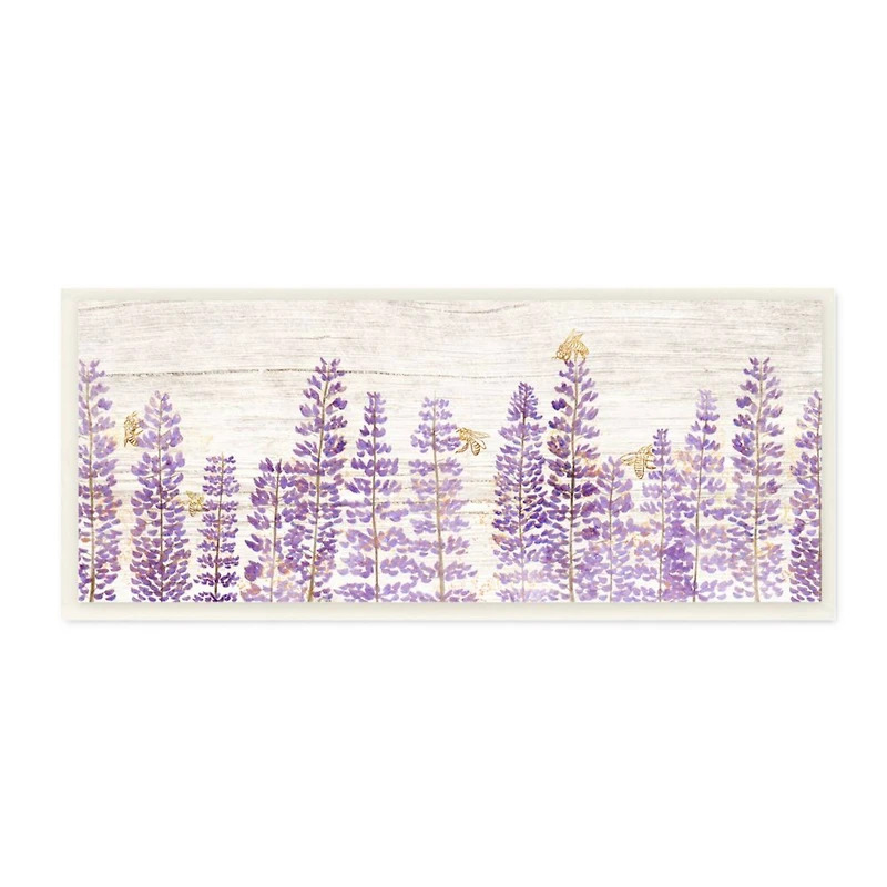 Stupell Industries Rustic Purple Lilac Florals and Honey Bees ,7" x 17"
