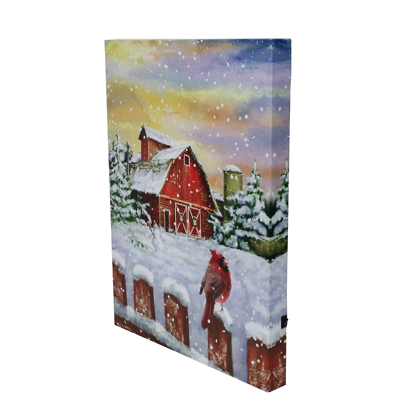 LED Back Lit Snowy Sunset Barn Scene Christmas Wall Art