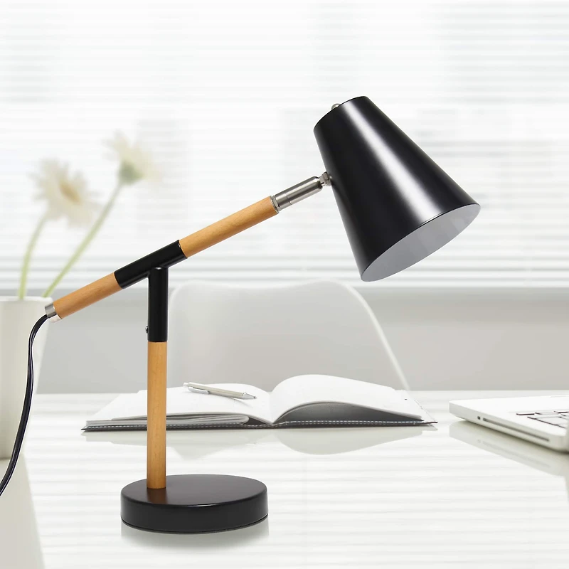 Simple Designs 16.7" Wooden Pivot Desk Lamp