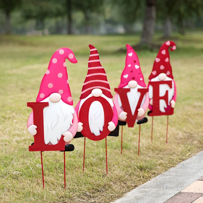 Glitzhome® 24" Metal Valentine's LOVE Gnome Yard Stake & Hanging Sign