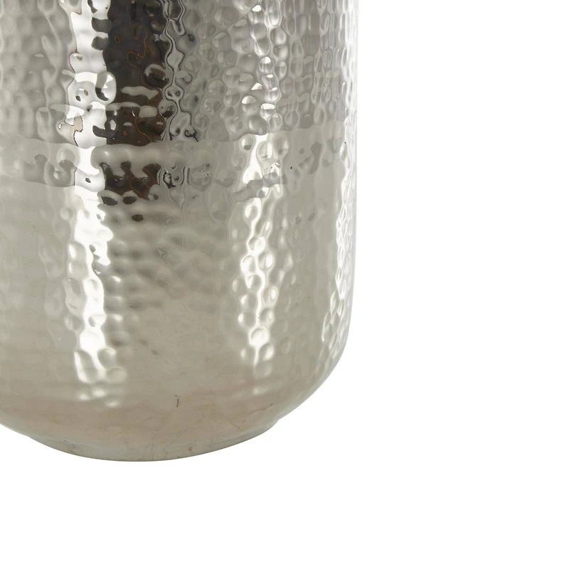 13" Silver Aluminum Metal Hammered Vase with Cone Shaped Opening