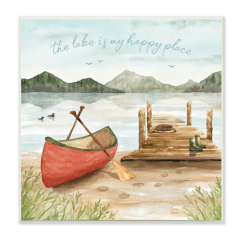 Stupell Industries Lake's My Happy Place Phrase Boat Dock Landscape,12" x 12"