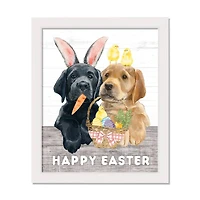 Happy Easter Puppy Friends 16" x 20" White Framed Print Under Plexiglass