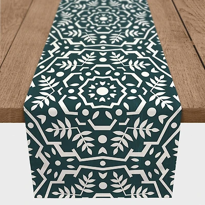 Folk Floral Teal 16" x 90" Cotton Twill Runner
