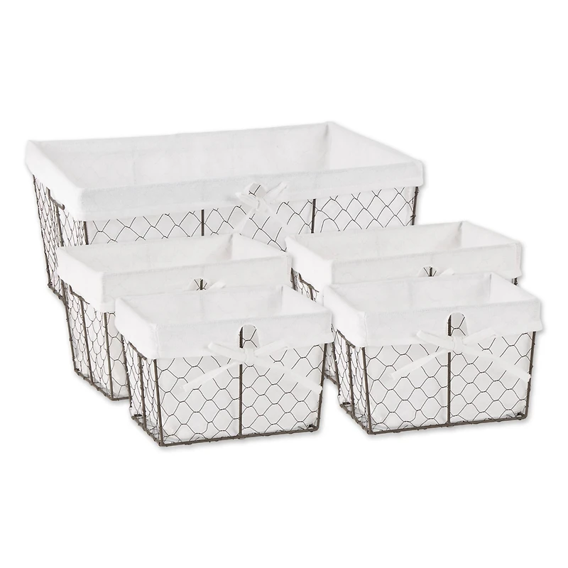DII® Vintage Gray Chicken Wire Basket with Bleached White Liner