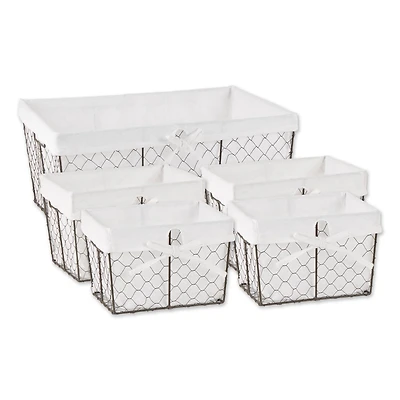 DII® Vintage Gray Chicken Wire Basket with Bleached White Liner