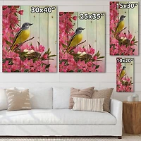 Designart - Little Yellow Bird Near The Nest with Flowers