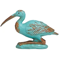 7" Teal & Brown Distressed Bird Sculpture