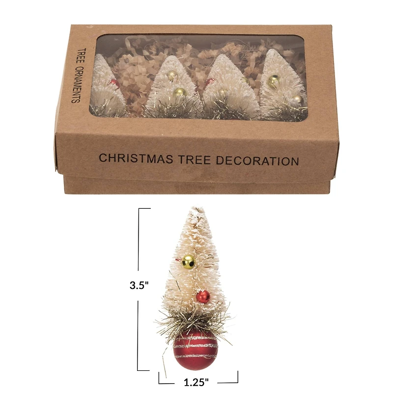 Hello Honey® 4 Pack 3.5" Red & Cream Sisal Bottle Brush Tree Ornaments