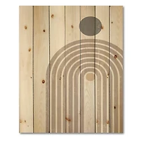 Designart - Abstract Rainbow Sun and Moon In Earth Tones I - Modern Print on Natural Pine Wood