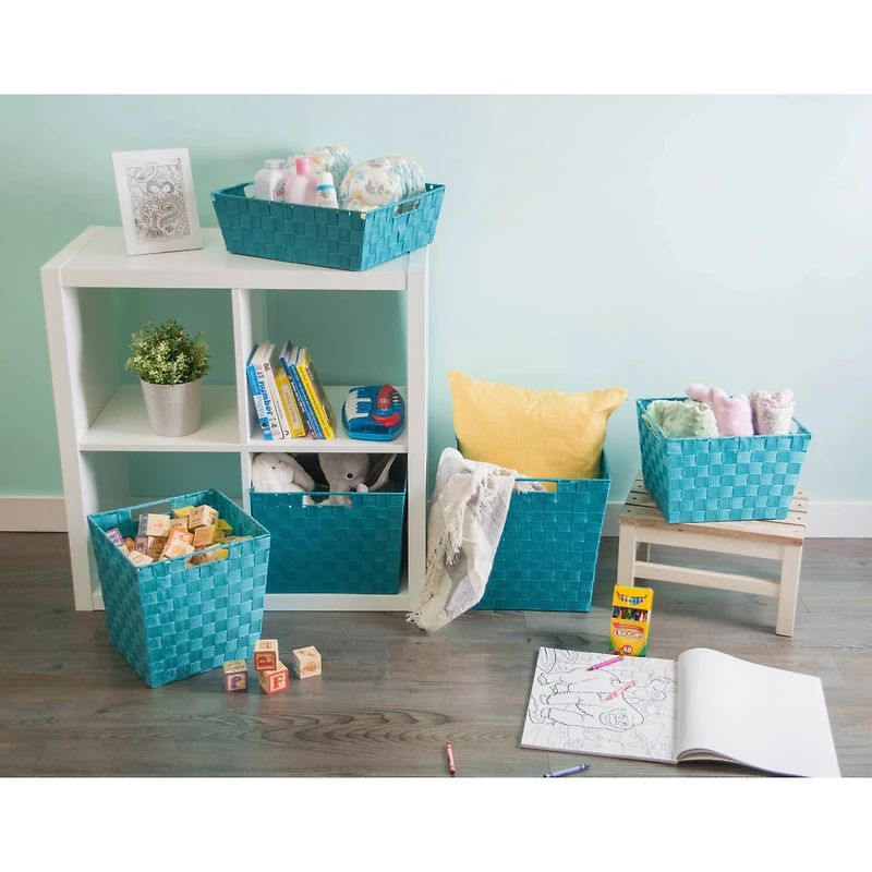 Teal Nylon Trapezoid Basket Weave Bin Set